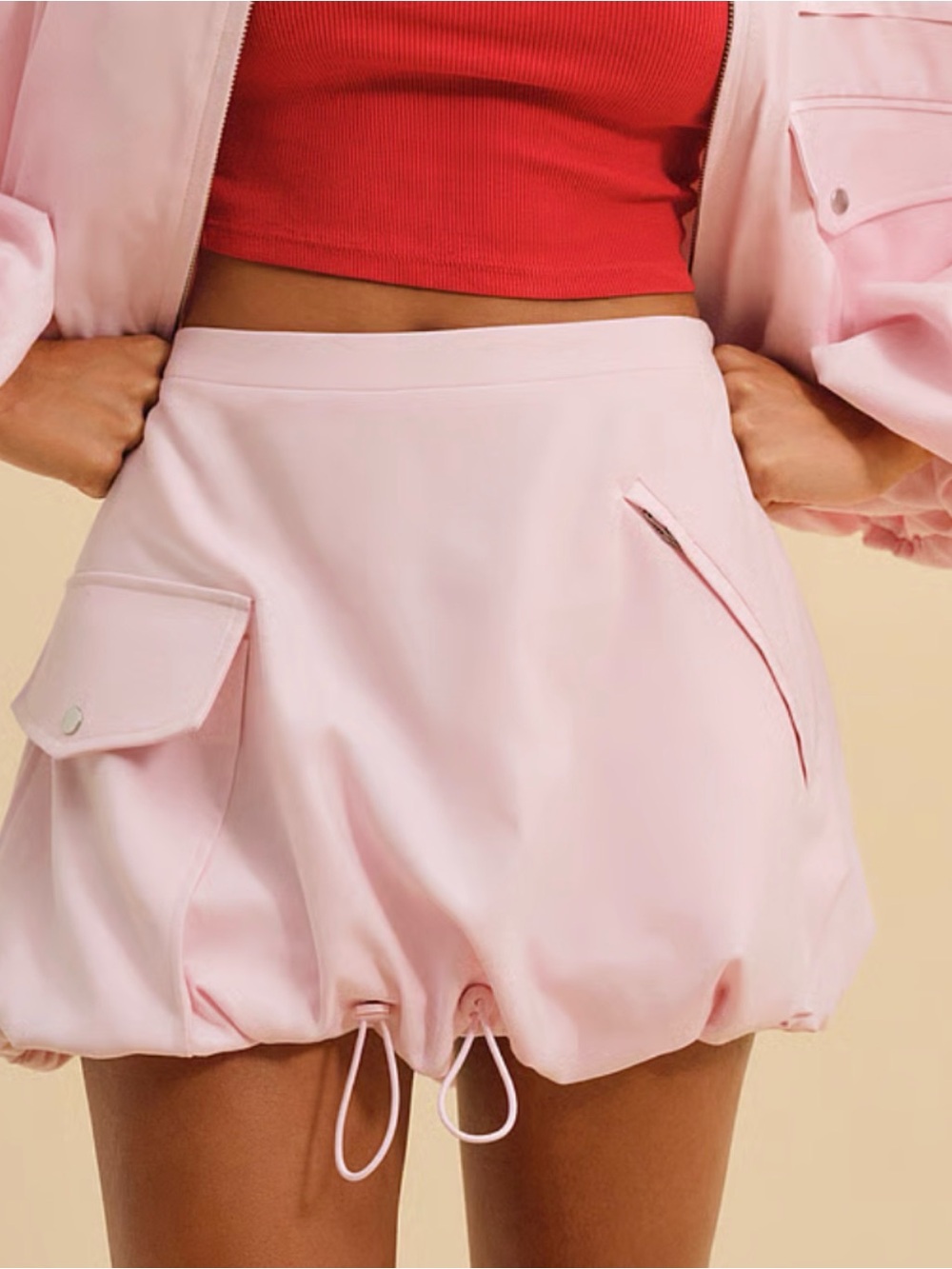 For Love and Lemons Pink Bubble Hem Cargo Mini Skirt